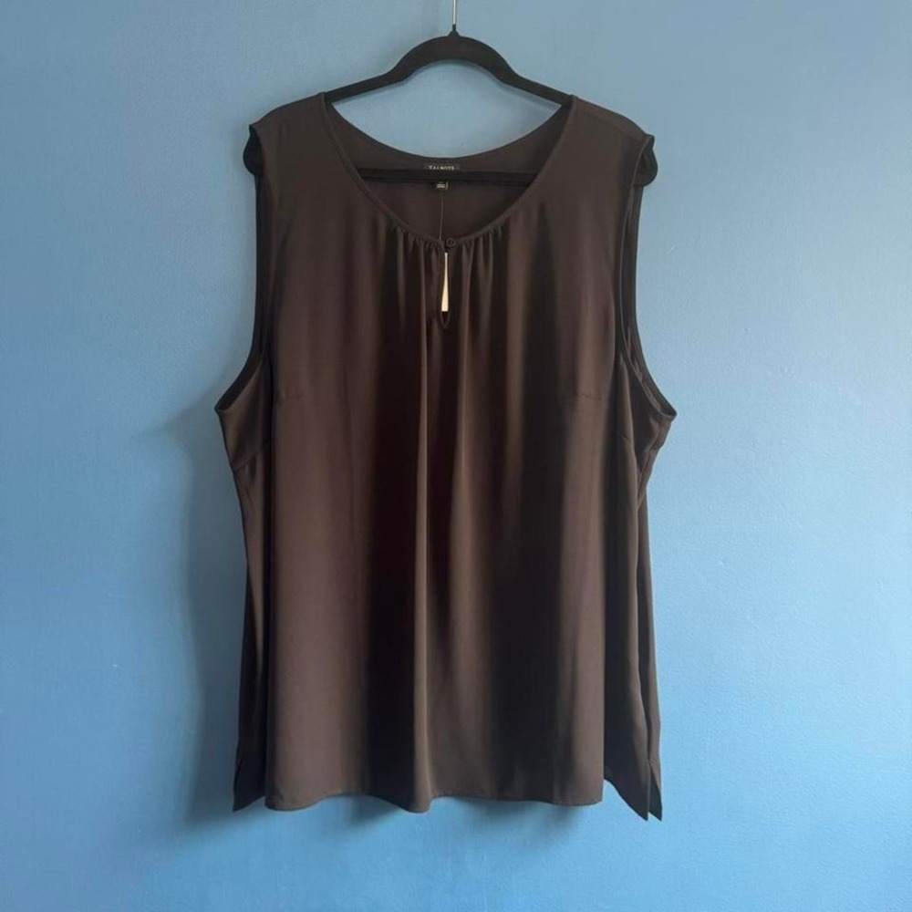 Talbots Black Sleeveless Blouse Women's Plus Size 3X Keyhole Chiffon Pleated